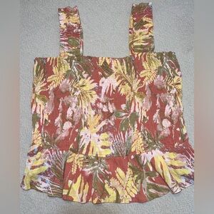 Lauren Conrad XL Smocked Floral Crop Tank Boho Vacation Stretchy Summer Top